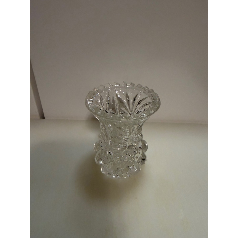 Vintage Miniature Cut Crystal Bud Vase Starburst Diamond Pattern 2.75 Inch